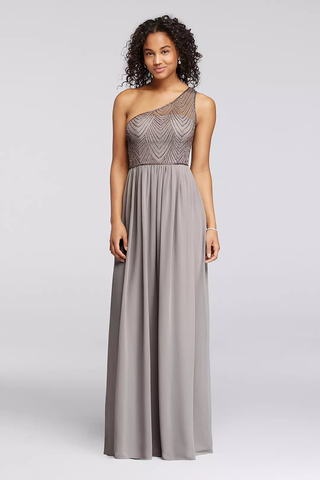 One-Shoulder Long Dress with Beaded Bodice  Image
