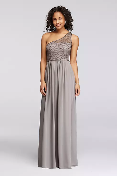 One-Shoulder Long Dress with Beaded Bodice  Image 1