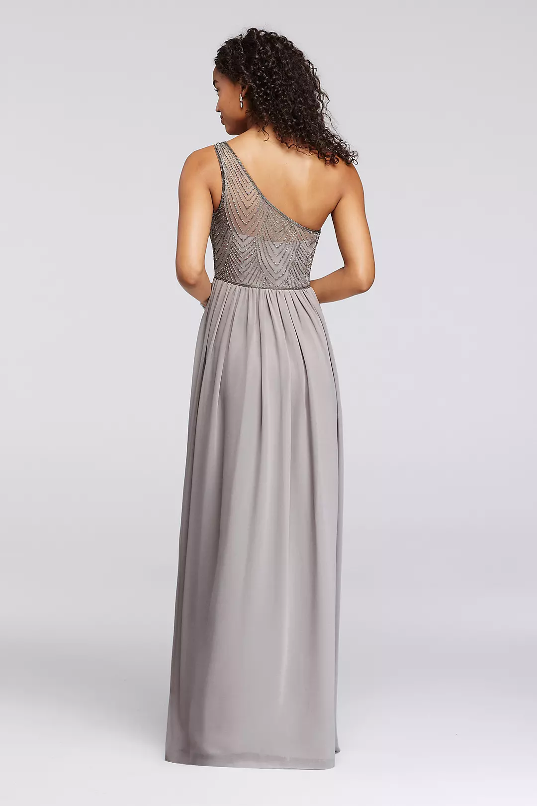 One-Shoulder Long Dress with Beaded Bodice  Image 2