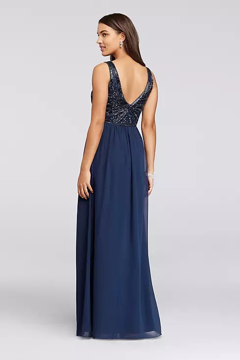 Long Dress with V-Neckline and Beaded Bodice Image 2