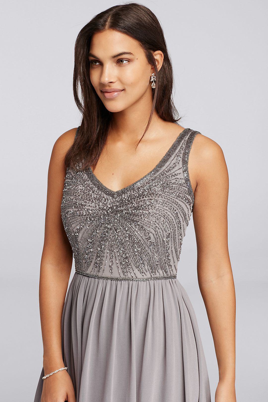 Long Dress with V-Neckline and Beaded Bodice Image 4