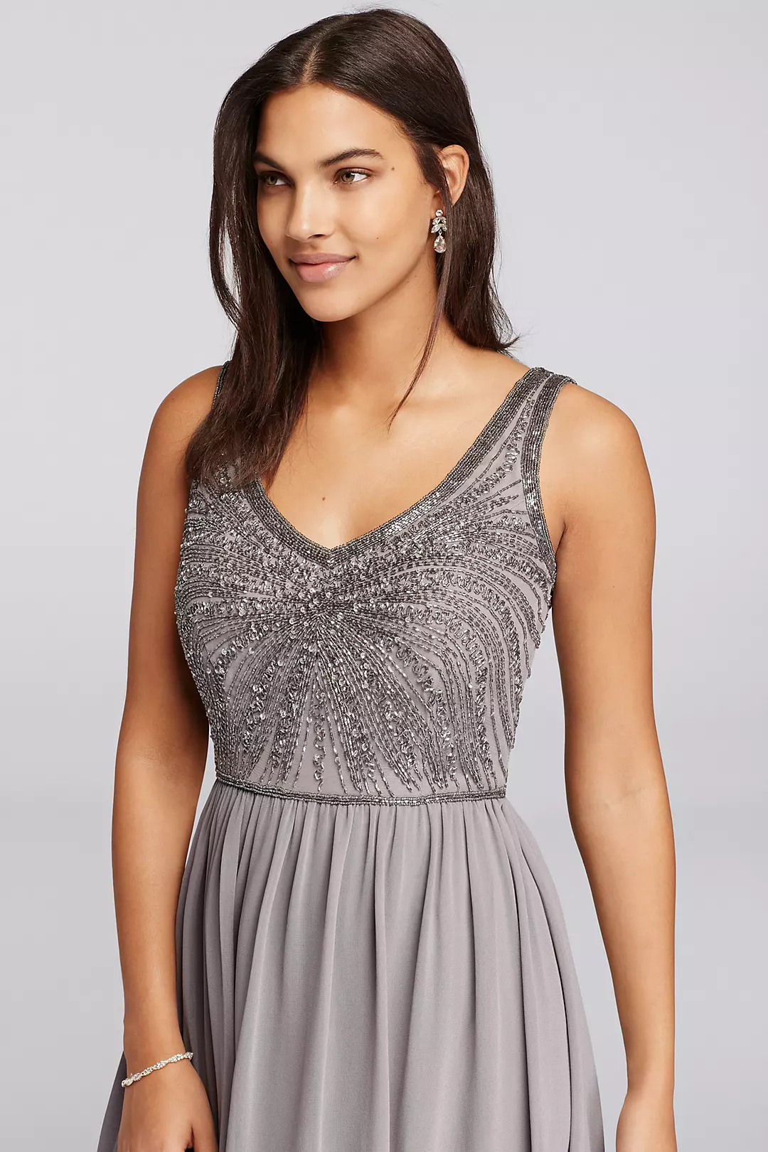 Long Dress with V-Neckline and Beaded Bodice Image 3