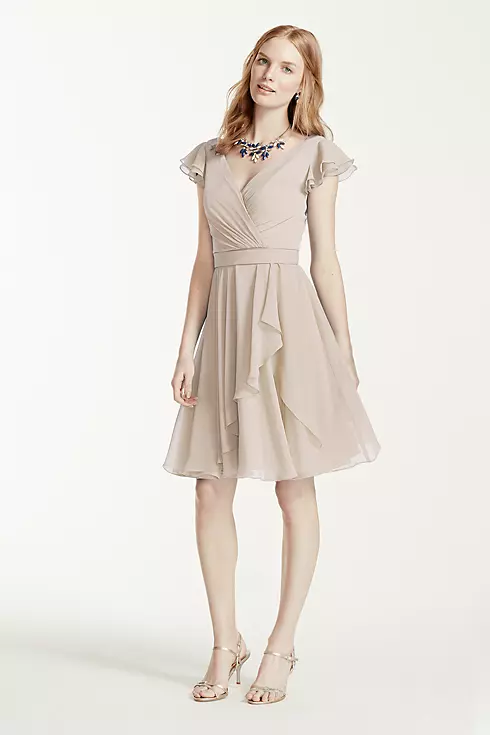 Short  Chiffon Dress with Crinkle Flutter Sleeve  Image 2