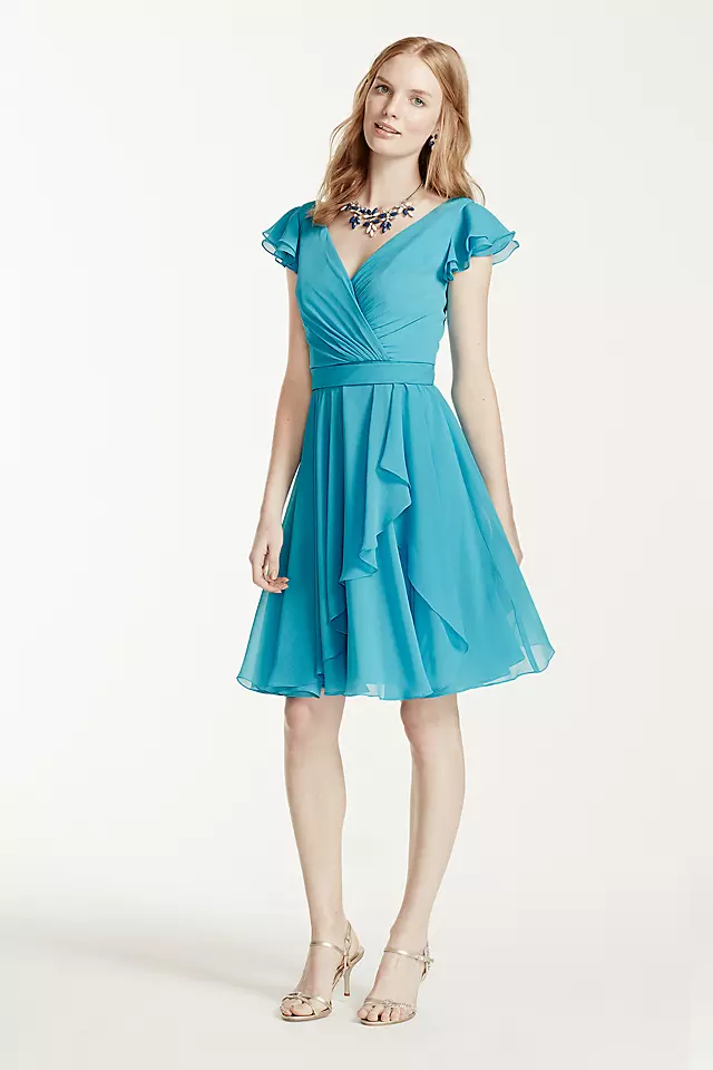 Short  Chiffon Dress with Crinkle Flutter Sleeve  Image 3