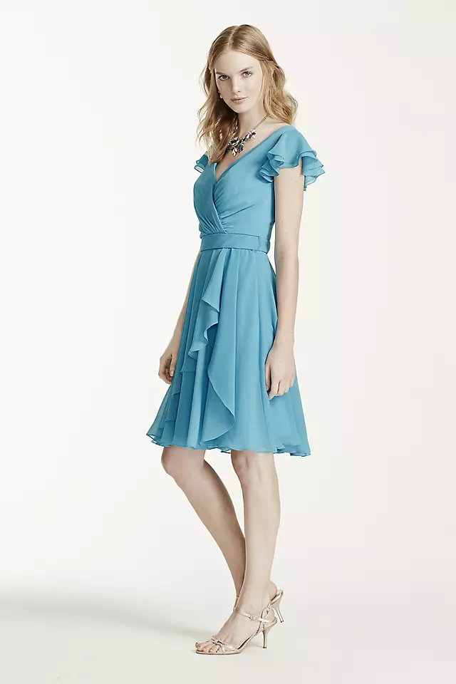 Short  Chiffon Dress with Crinkle Flutter Sleeve  Image 6