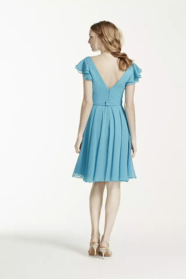 Short  Chiffon Dress with Crinkle Flutter Sleeve  Image 5