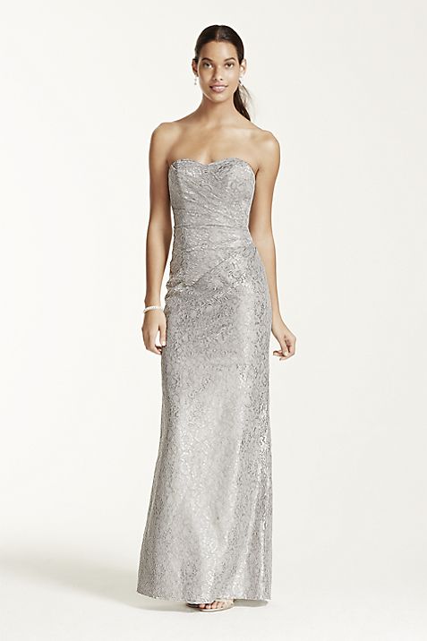 Long Strapless Metallic Lace Dress David S Bridal