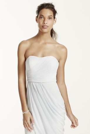 Long Strapless Mesh Dress with Side Draping | David's Bridal