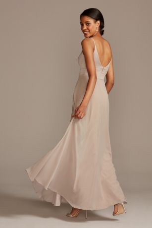 crepe spaghetti strap gown with ruching