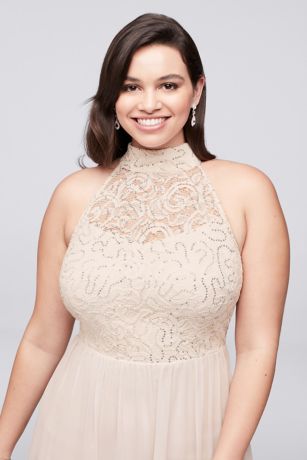 Chiffon Plus Size Gown with Open Ladder Back | David's Bridal