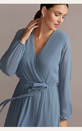Long Sleeve Chiffon Faux-Wrap Dress Image 3