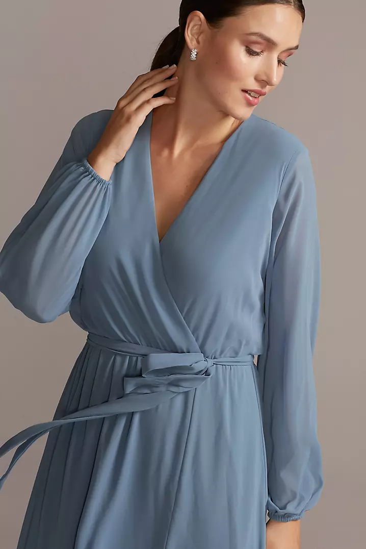 knee length dresses for ladies Isabella Long Sleeve Wrap Dress (Sale)