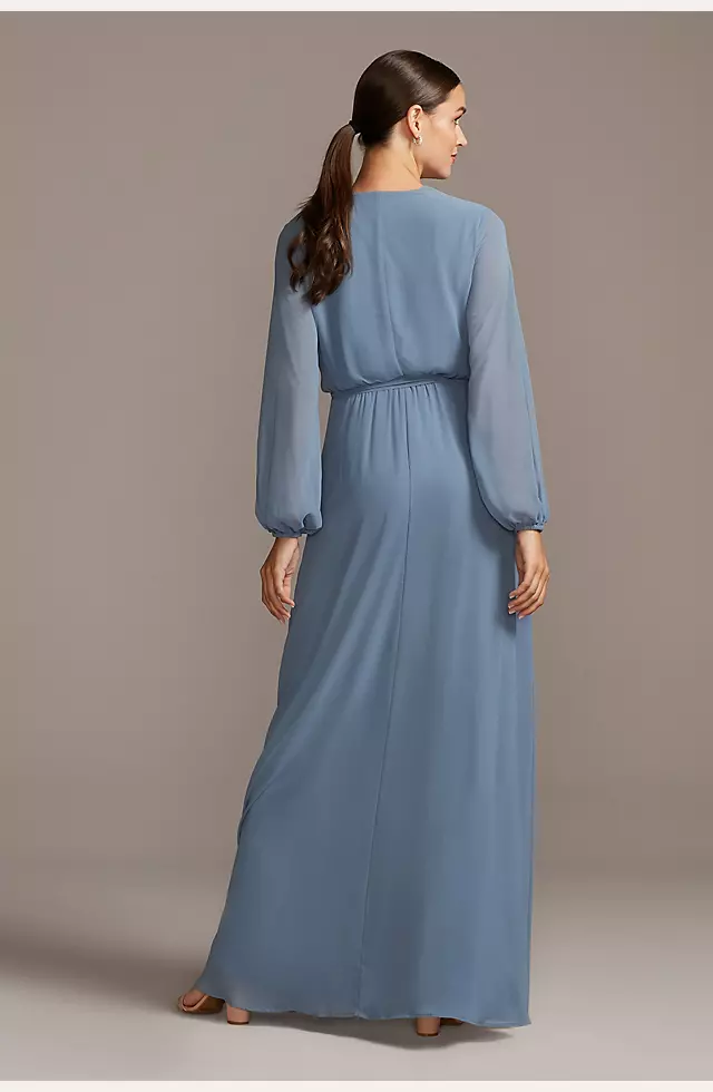 Long Sleeve Chiffon Faux-Wrap Dress Image 2