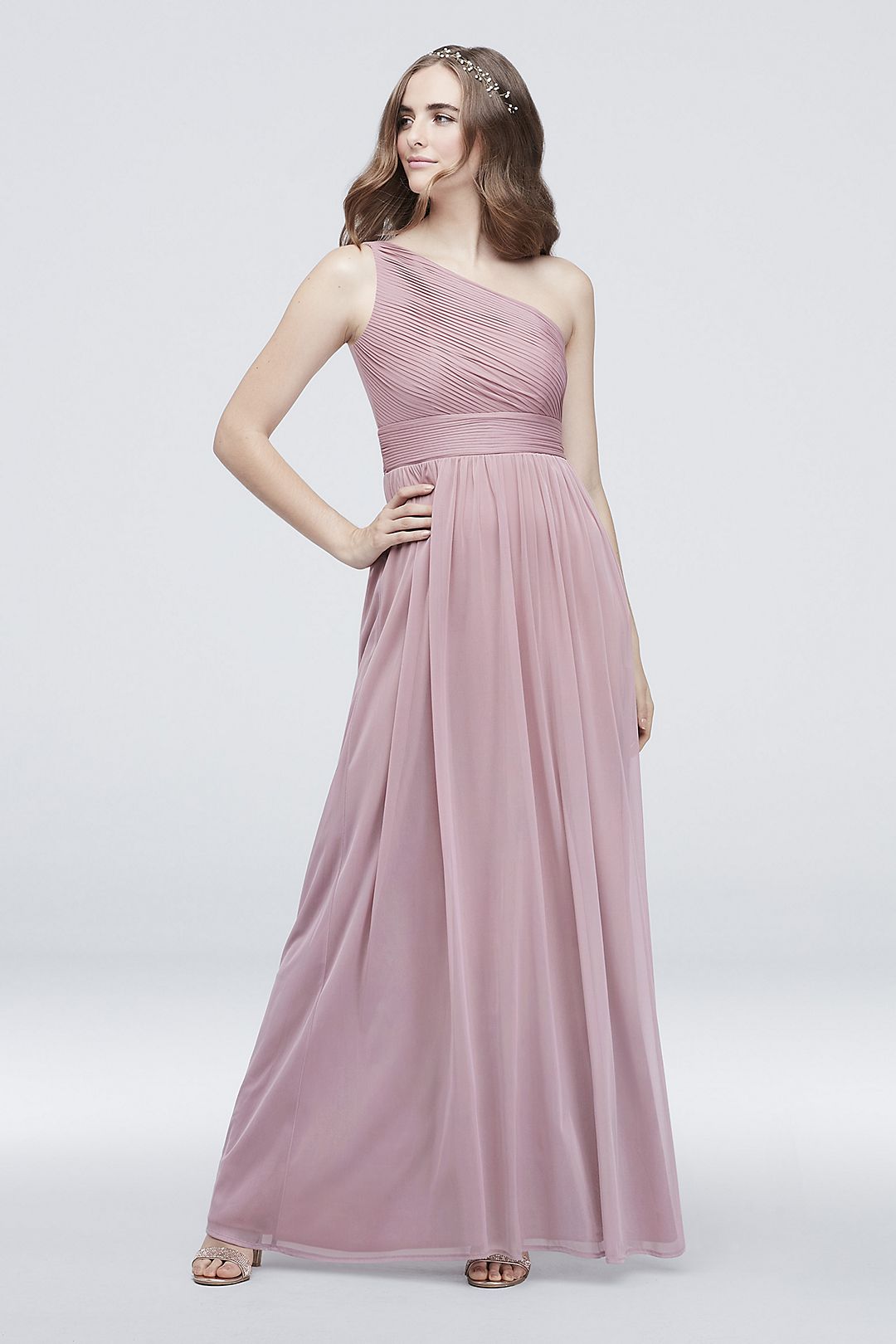 Micro-Pleated Mesh One-Shoulder Dress Image 1