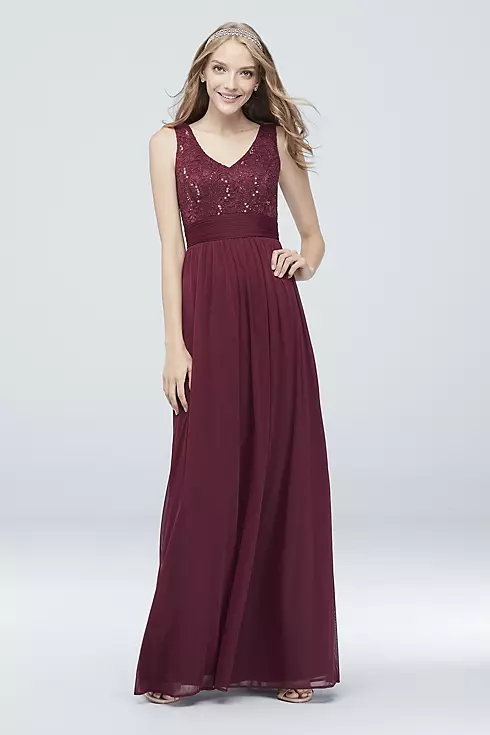 Mesh and Sequin Lace Dress with Pleated Waist Image 1