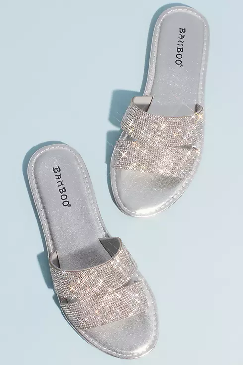Metallic Slide Sandals with Allover Crystal Straps Image 3