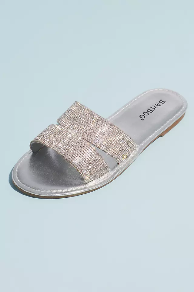 Metallic Slide Sandals with Allover Crystal Straps Image