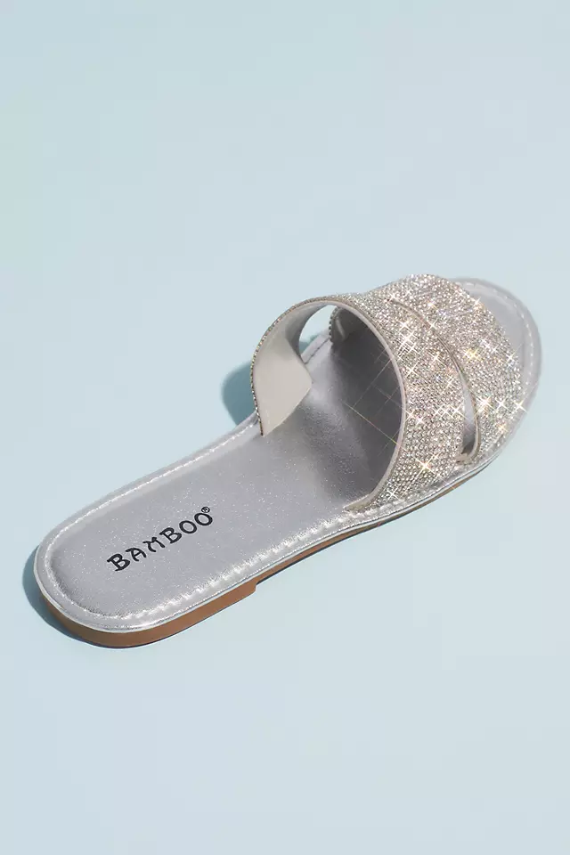 Metallic Slide Sandals with Allover Crystal Straps Image 2