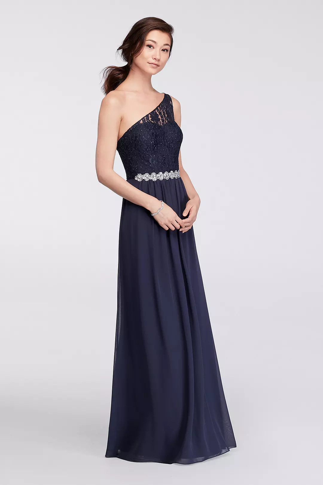 One-Shoulder Long Dress with Beaded Waist Image