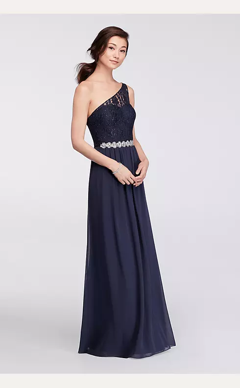 One-Shoulder Long Dress with Beaded Waist Image 1