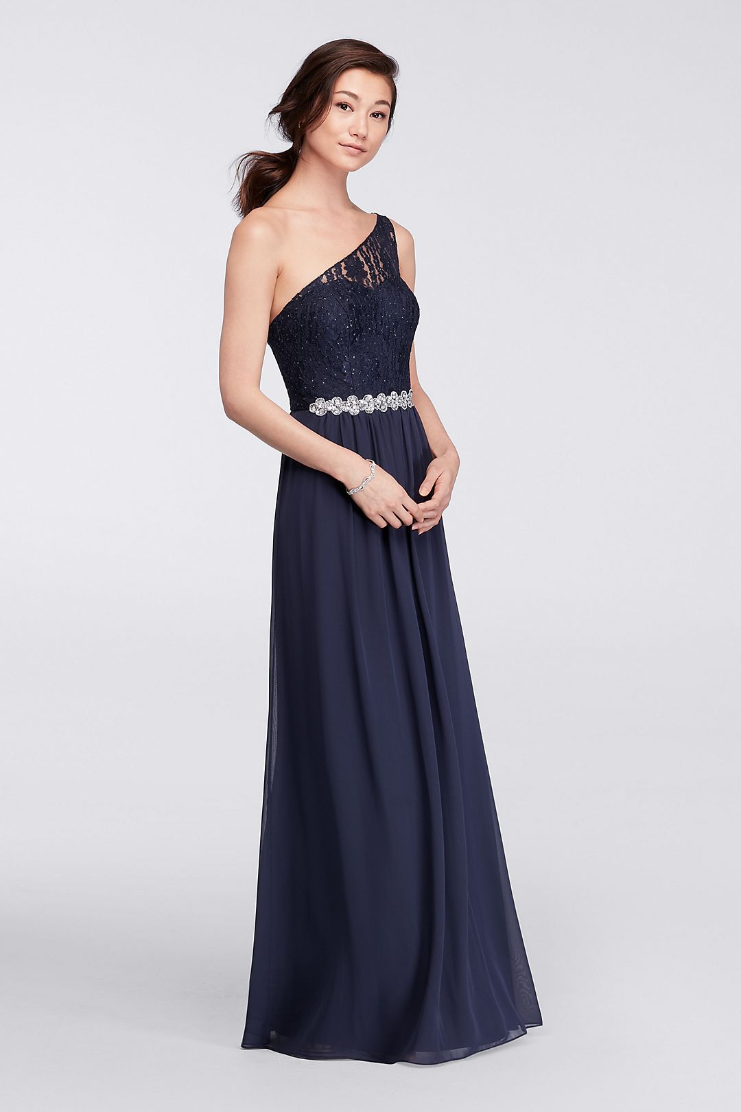 One-Shoulder Long Dress with Beaded Waist Image
