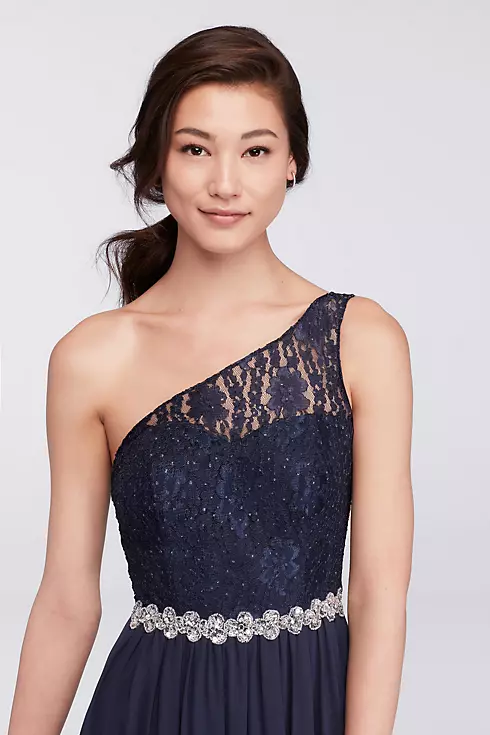 One-Shoulder Long Dress with Beaded Waist Image 3