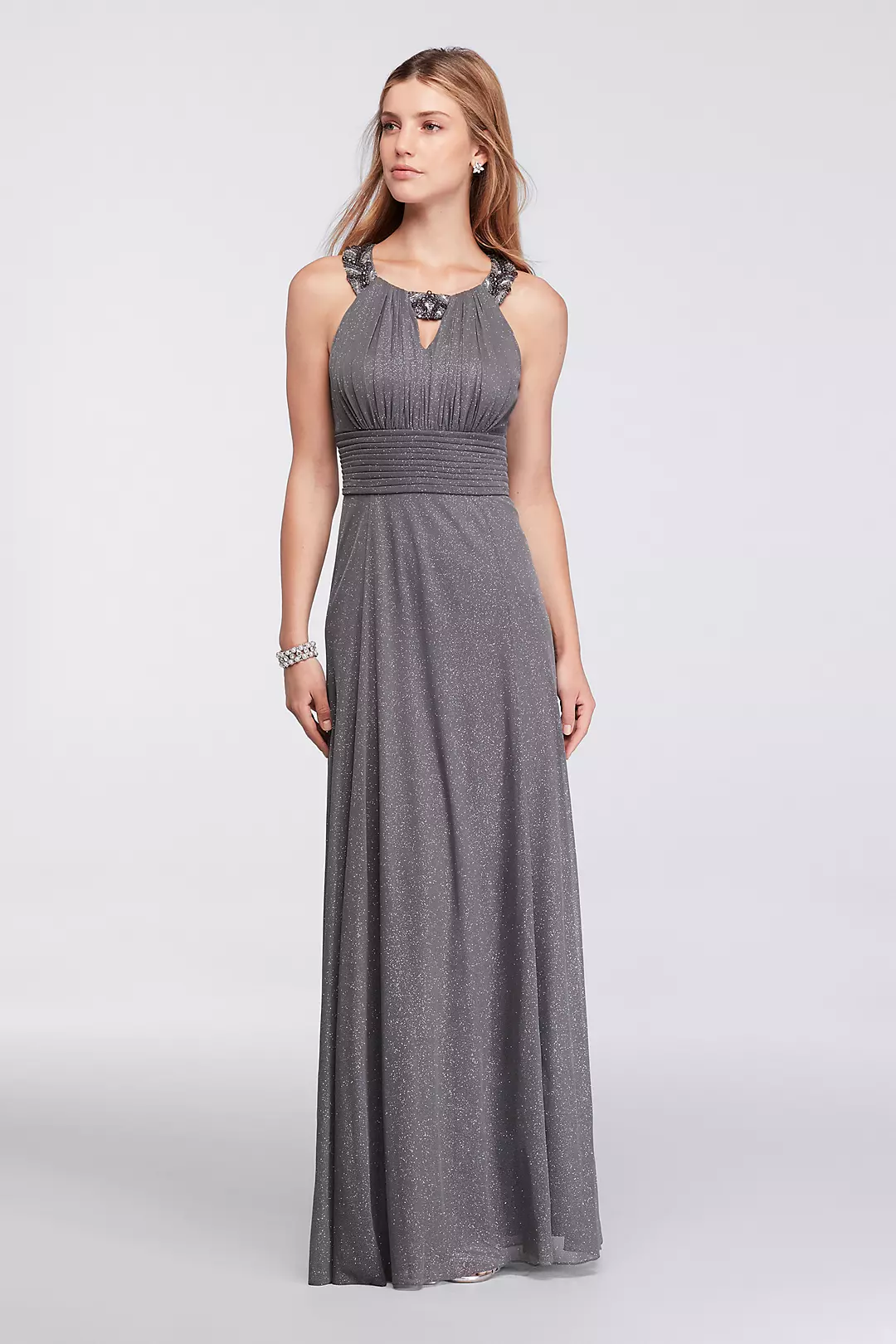Long Sleeveless Dress with Beaded Keyhole Neckline Image