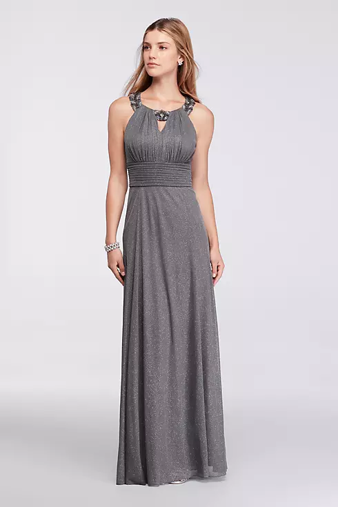 Long Sleeveless Dress with Beaded Keyhole Neckline Image 1