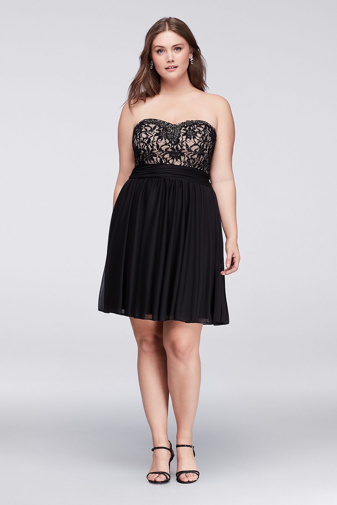 Jeweled Lace and Mesh Strapless Short Dress  Image 4