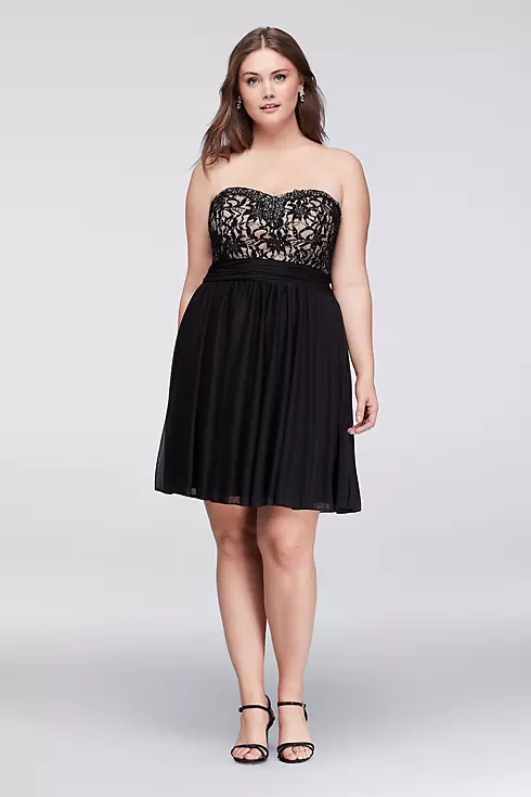 Jeweled Lace and Mesh Strapless Short Dress  Image 1