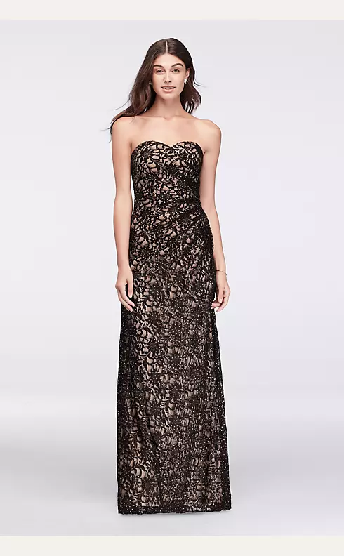 Floral Lace Strapless Dress with Side Gathering Image 1