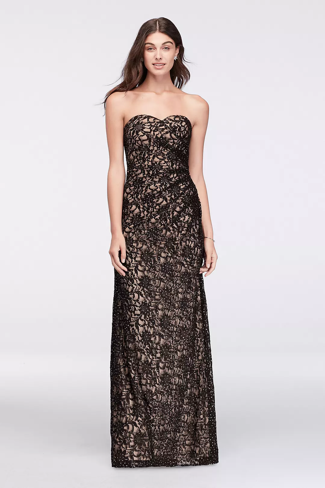 Floral Lace Strapless Dress with Side Gathering Image