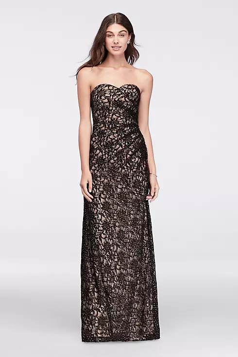 Floral Lace Strapless Dress with Side Gathering Image 1