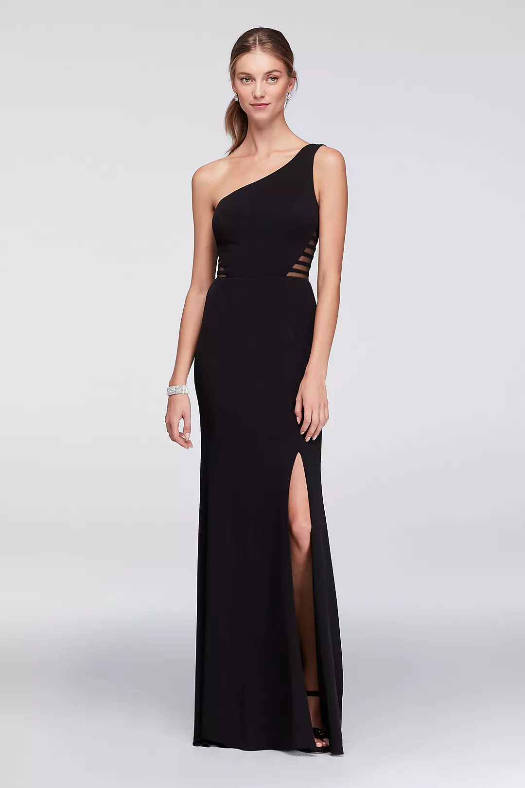 One-Shoulder Jersey Gown with Illusion Sides Image