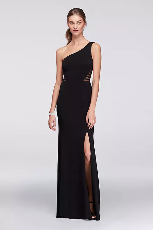 One-Shoulder Jersey Gown with Illusion Sides Image 1