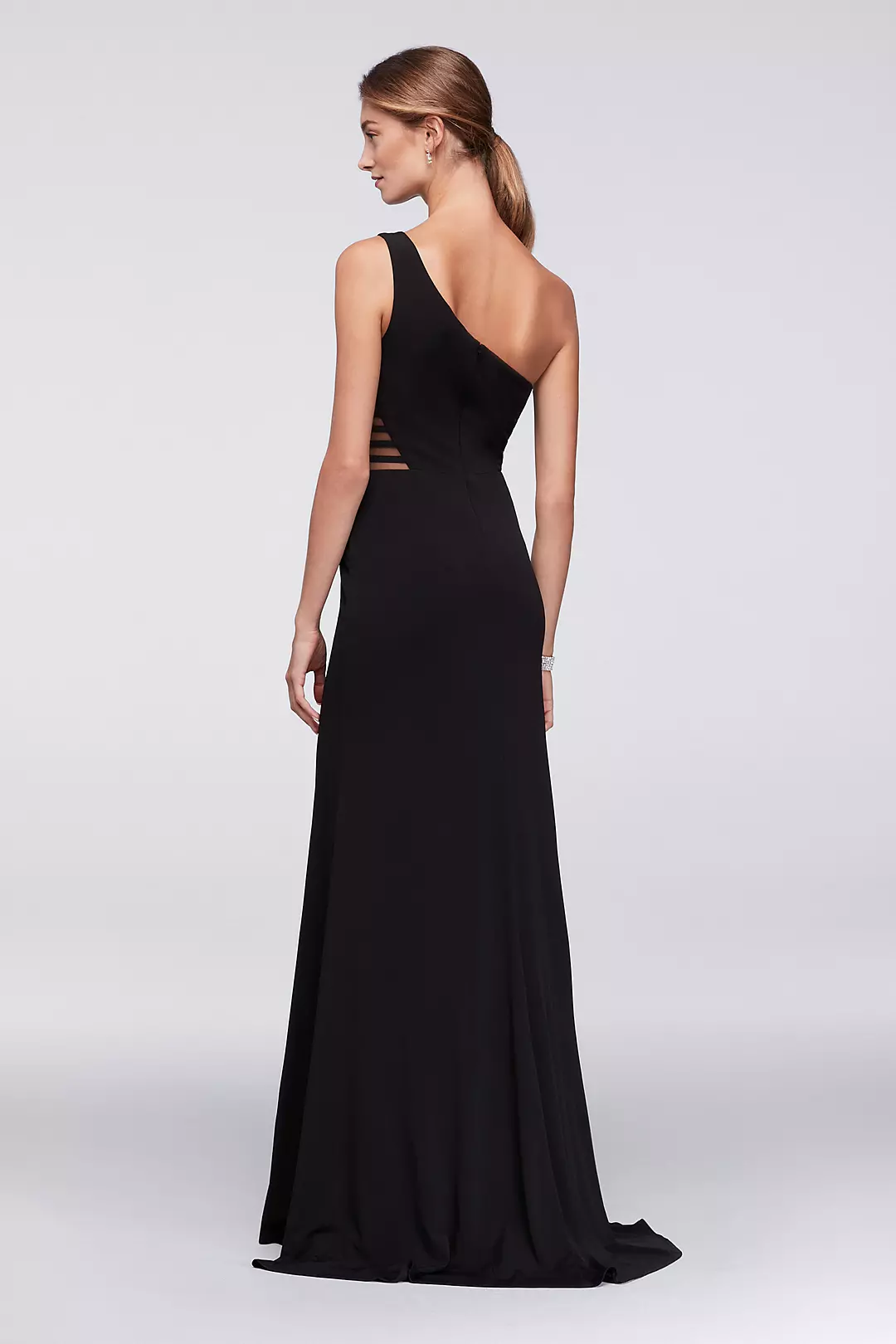 One-Shoulder Jersey Gown with Illusion Sides Image 2