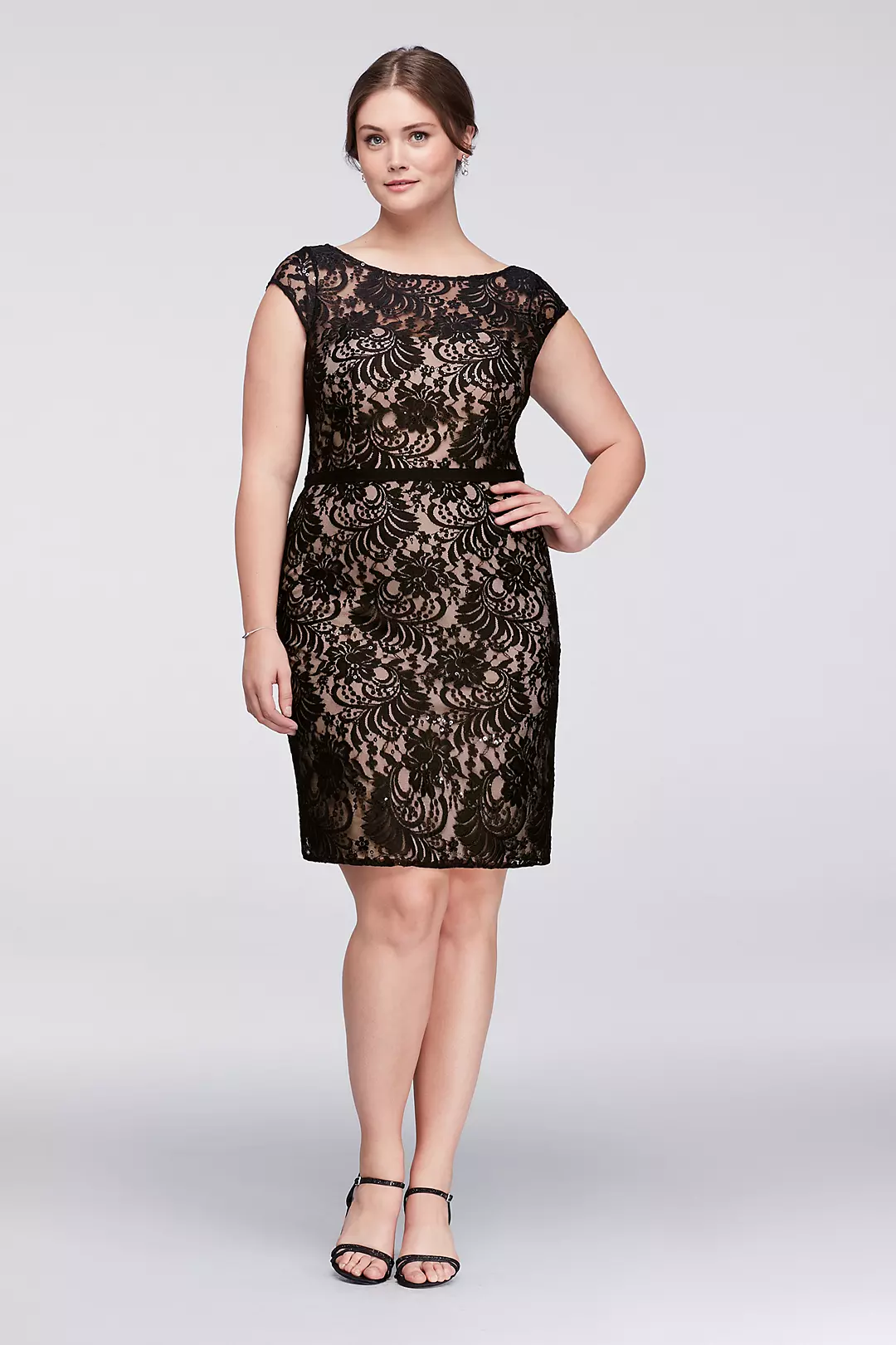 Illusion Lace Cocktail Dress with Ribbon Belt Image