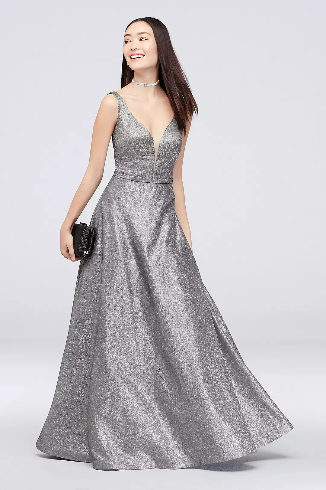 Belted Metallic Ball Gown with Pockets Image