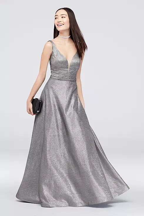 Belted Metallic Ball Gown with Pockets Image 1