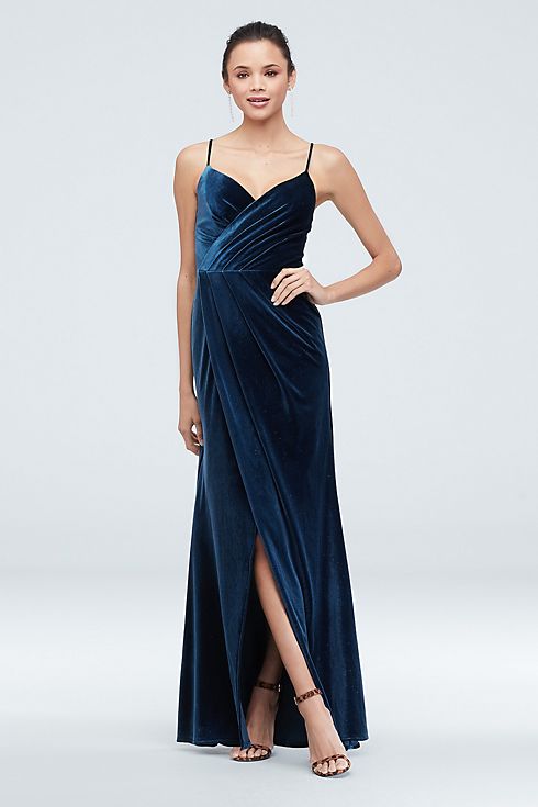 Velvet Faux Wrap Spaghetti Strap Gown with Slit Image 4