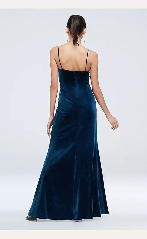 Velvet Faux Wrap Spaghetti Strap Gown with Slit Image 2