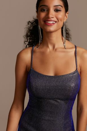 iridescent metallic glitter spaghetti strap gown