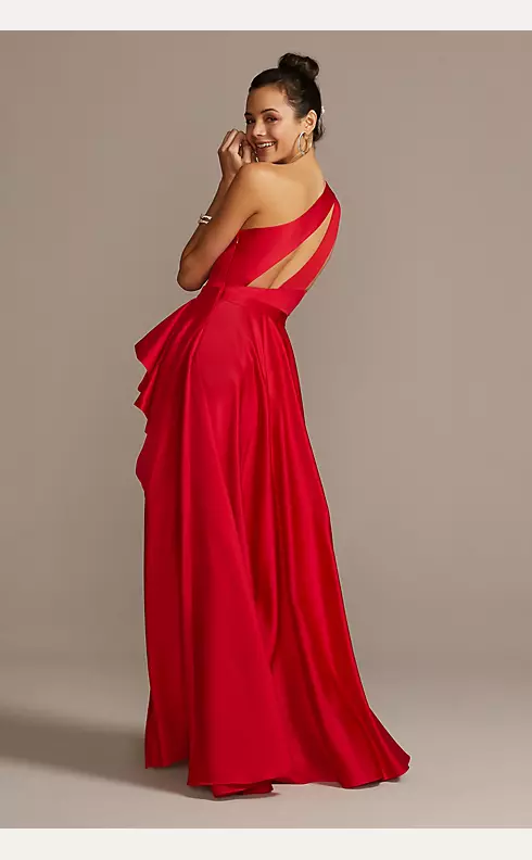 One Shoulder Asymmetric Satin Cascade Gown Image 2