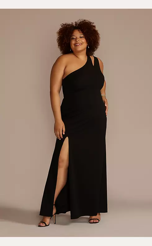 Cutout One-Shoulder Crepe Gown with Skirt Slit Image 1