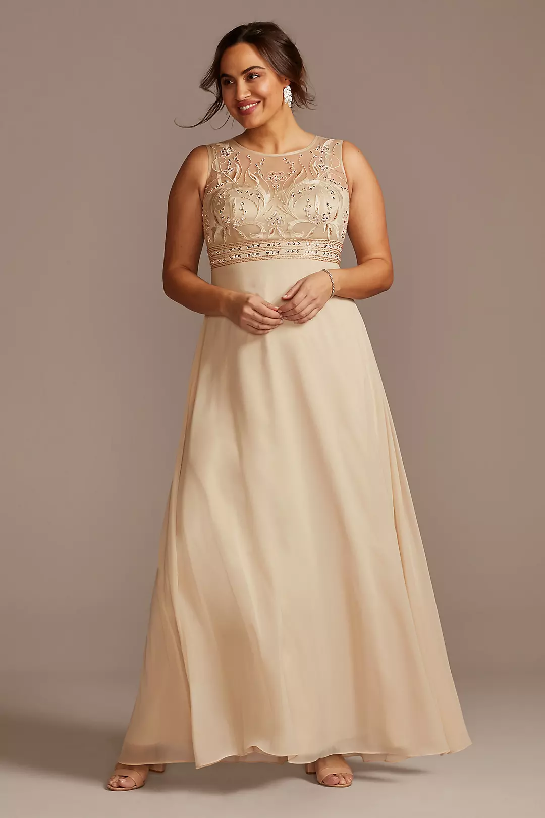 Embellished Illusion Bodice A-Line Plus Size Gown Image