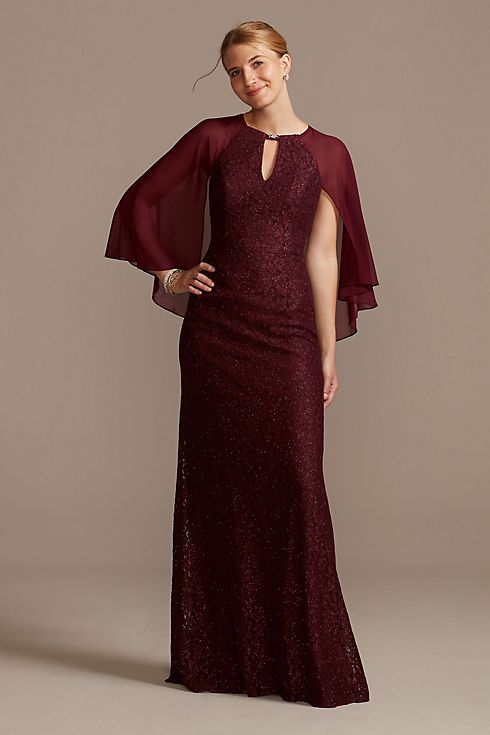 Glitter Lace Sheath Dress with Cape Sleeves Image
