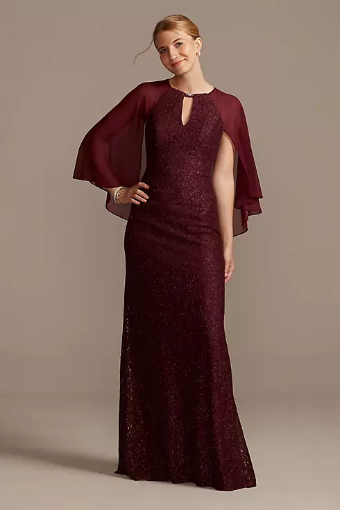 Glitter Lace Sheath Dress with Cape Sleeves Image 1