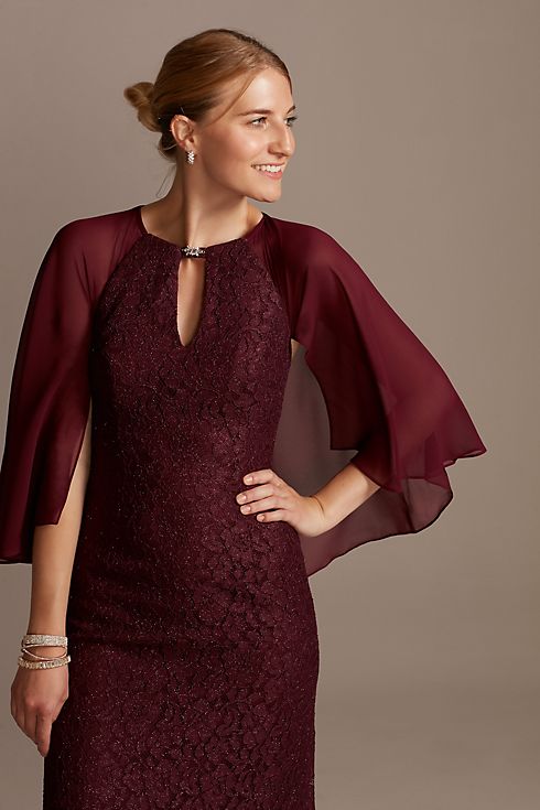 Glitter Lace Sheath Dress with Cape Sleeves Image 4