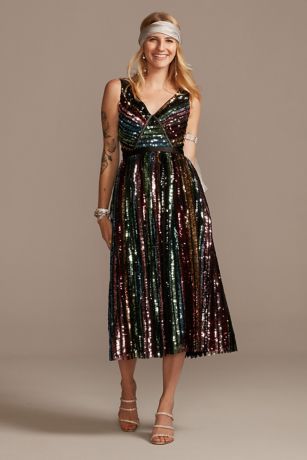 rainbow sequin midi dress