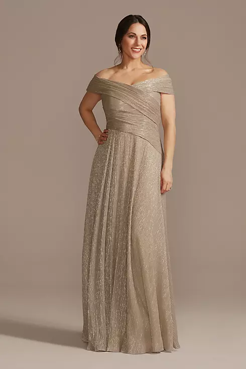 Pleated Metallic Off-the-Shoulder Dress Image 1